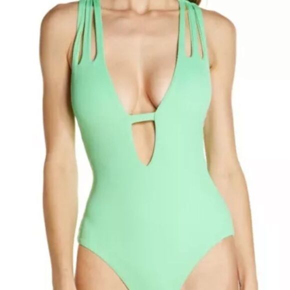 NWT Becca Fine Line Rib Skylar Plunge One Piece size Small - Picture 1 of 6